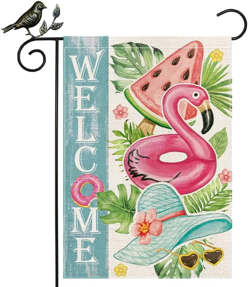 GEEORY летний садовый флаг 12 5x18 дюймов арбузный фламинго двусторонний декоративный