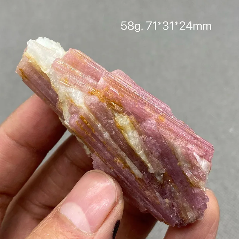 100% natural pink tourmaline rough healed crystal quartz ore specimen