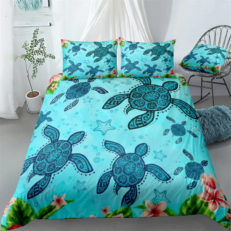 

Comforter Cover Sea Animal Pillowcases Sea Turtle Bedding Set Reptile Tortoise Dolphin Octopus Duvet Cover Set Ocean Beach Theme