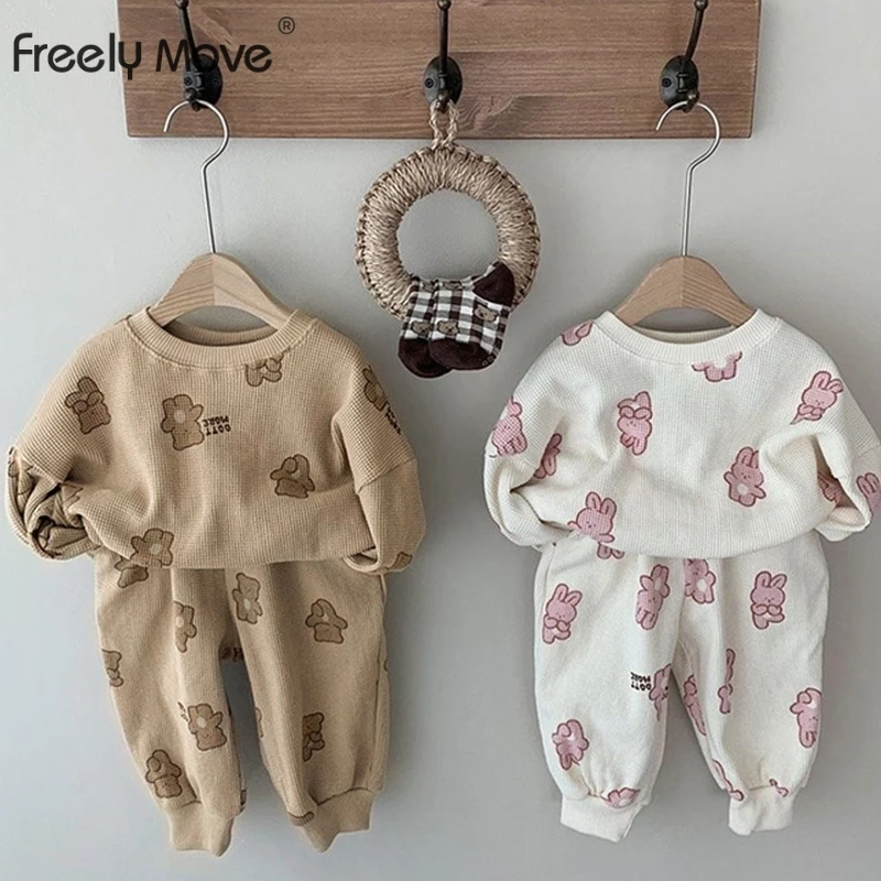 

Freely Move Fashion Kids Clothes Set Toddler Baby Boy Girl Bear Casual Tops + Child Loose Trousers 2pcs Baby Boy Clothing Outfit