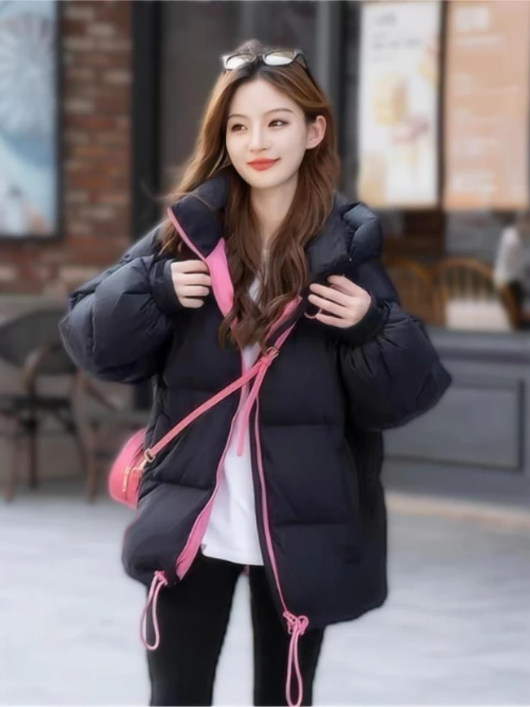 Свободный пуховик с капюшоном средней длины толстый 90 утиный пух теплая