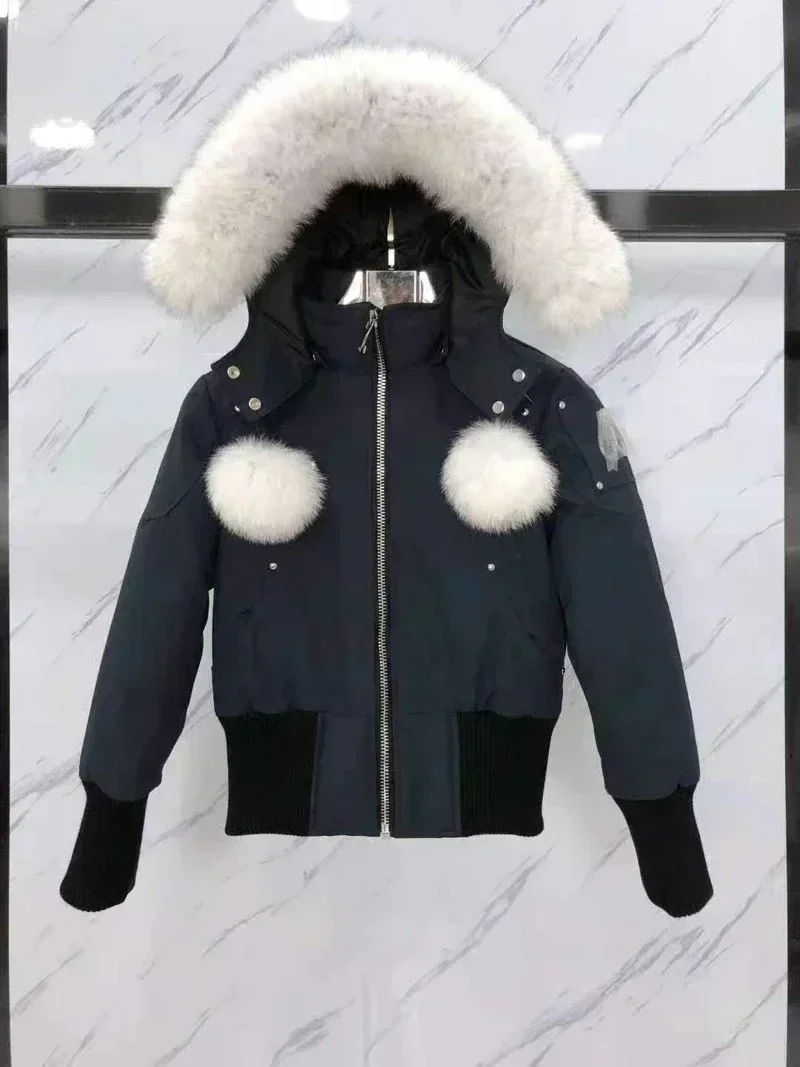 Winter Women Down Jacket Real Fox Fur Ball Outdoor Coat White Goose Thick Windproof Hooded Jackets Parka