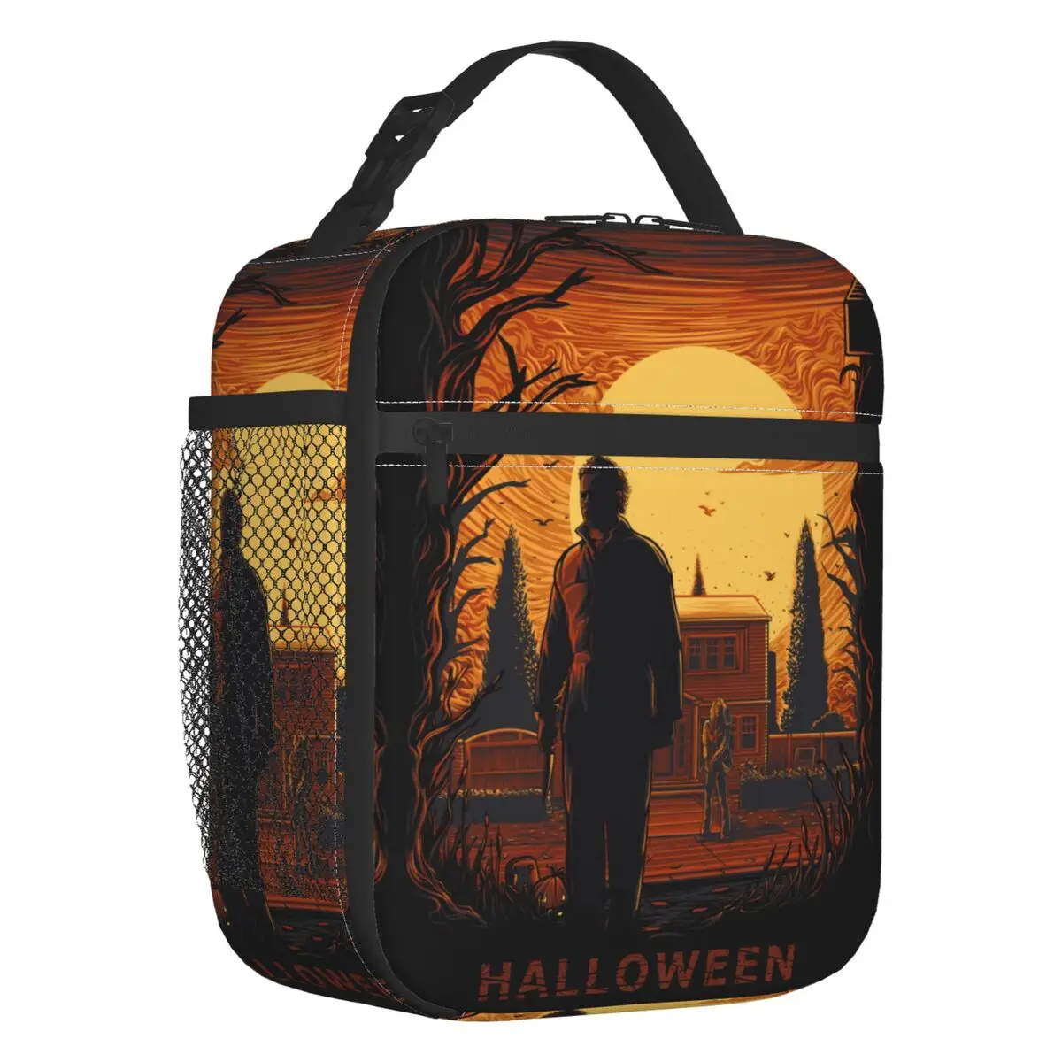 Michael Myers Knives Art Halloween Horror Movie Resuable Lunch Boxes Women Leakproof Cooler Thermal Food Insulated Lunch Bag Kid