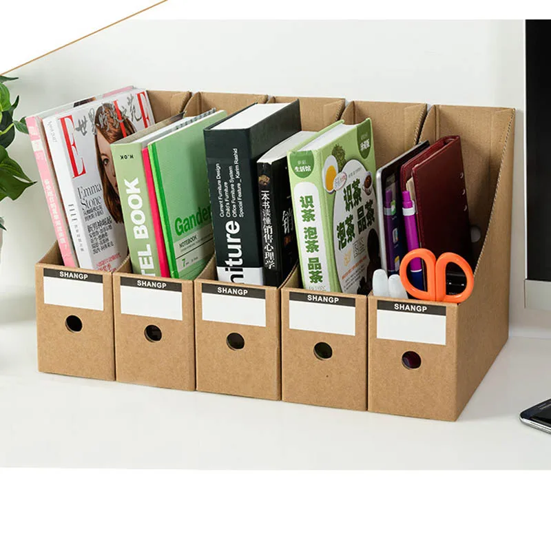 

5 шт. коробка для хранения файлов из крафт-бумаги, ящик для офисной книжной полки, держатель для документов, настольный контейнер для книг, Ор...