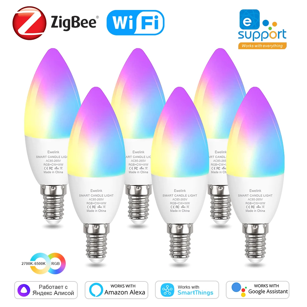Умная Светодиодная лампа ZigBee с Wi-Fi, E14, 110 В, 220 В