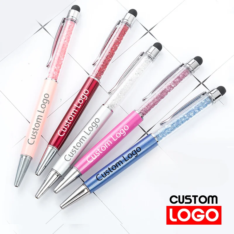 

100pcs/Lot Diamond Crystal Gel Pen Multifunctional Touch Screen Pen Advertising Metal Pen Custom Logo Engraving Name Wholesale