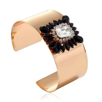 trendy cuban vintage punk crystal cuff bracelet bangle for women open creative geometric rhinestone bangles fashion jewelry