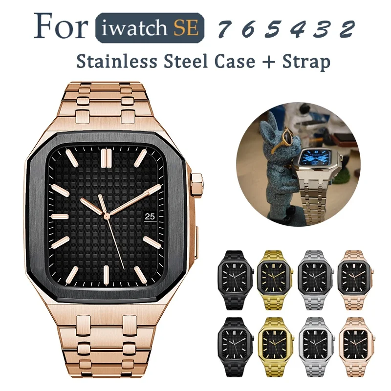 Latest Stainless Steel Luxury Watch Accessories For Apple Watch iwatch 7/6/5/4/SE Metal Strap Case for Apple Watch Band 44/45mm enlarge