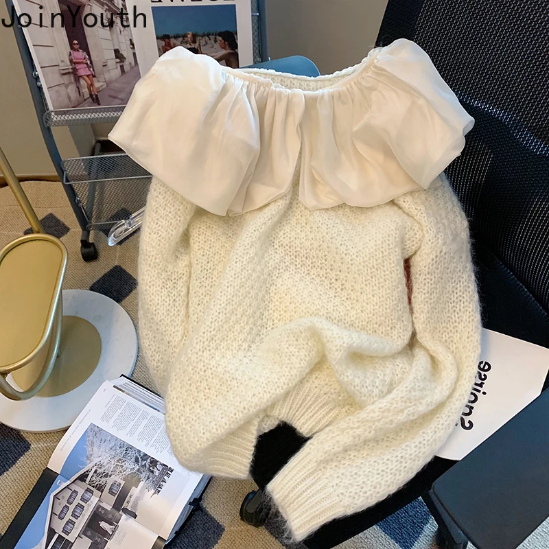 Женские свитера Joinyouth в японском стиле пикантный джемпер с воротником-лодочкой и