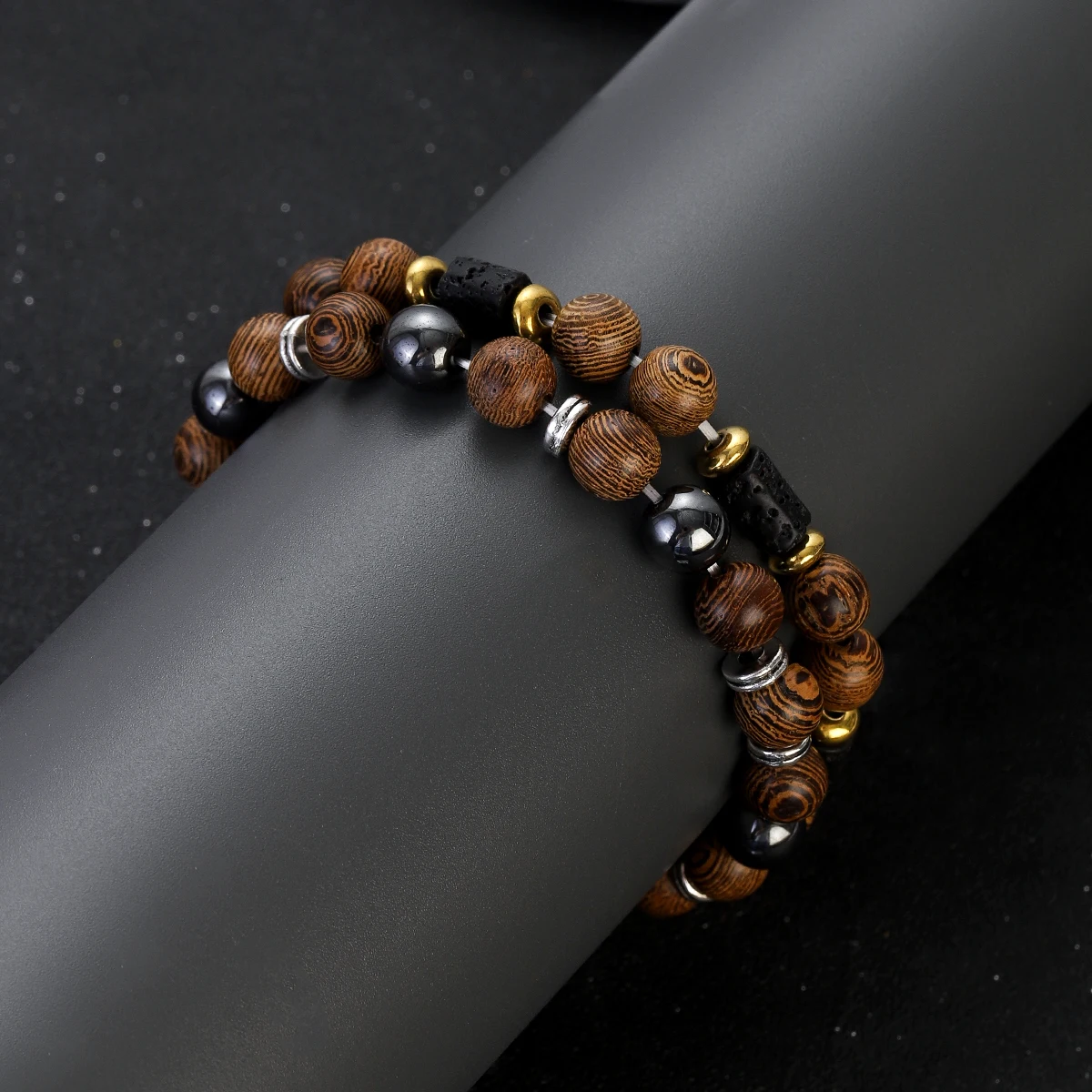 Новый 8 мм мужской браслет из натуральных гематитовых бусин винтажные деревянные