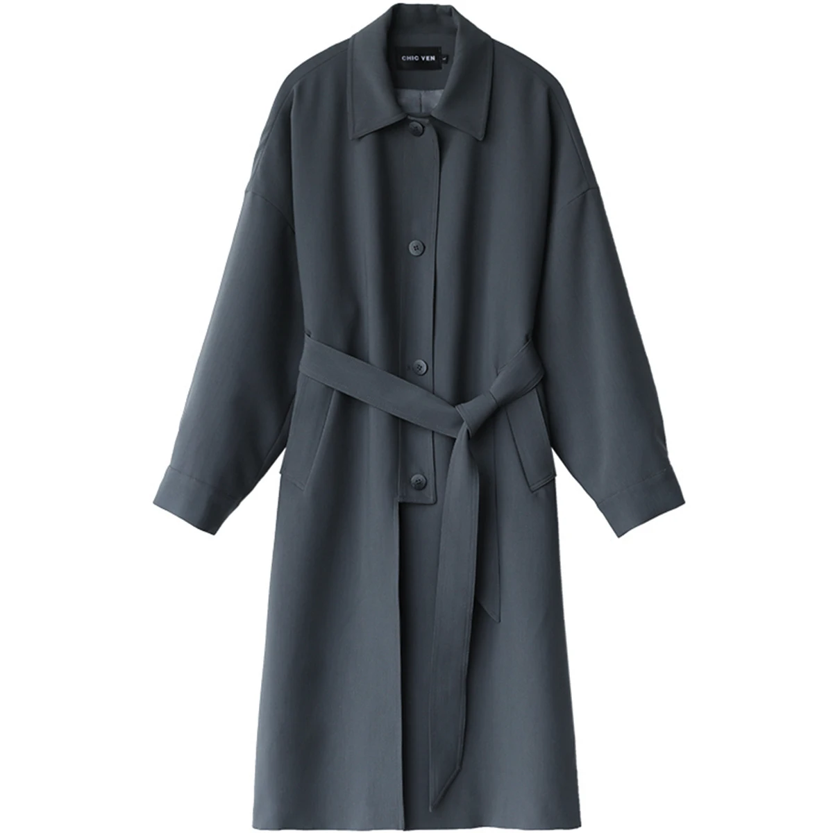Женский Длинный тренчкот с поясом однобортная Повседневная ветровка из ткани