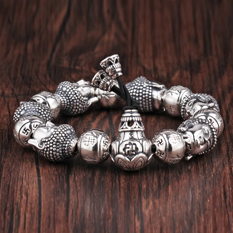 

Se Buddha Bead Bracelet Men's Retro Personality Trendy Men's Ball Beads Playing Buddha Head Rosary Bracelets Charms for Jewelry