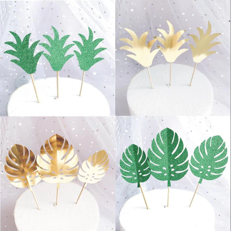 

3pcs Palm Leaf Cupcake Topper Cake Decoration Hawaiian Tropical Party Wedding Decoration For Birthday Decor Baking Insert