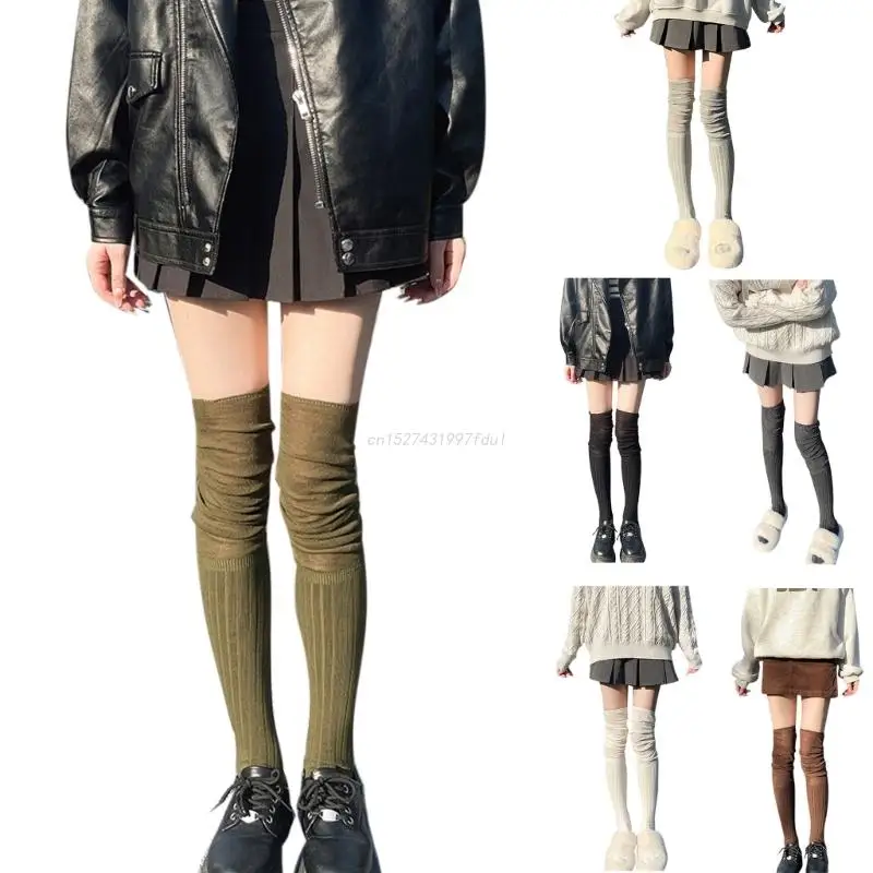 

Женский трикотаж в рубчик, Осенний однотонный топ выше колена с рюшами, Длинные чулки трикотаж