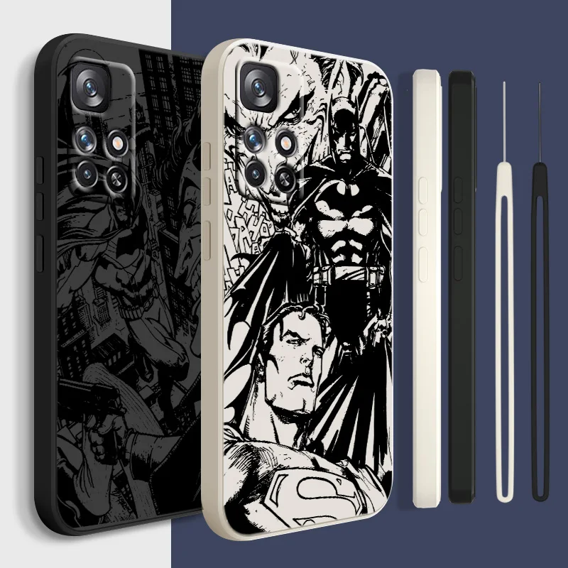 

Black Batman Superman Joker For Redmi K50 K40 K30 K20 10C X 9C T AT A 8A 7A Gaming Pro Plus Liquid Rope Silicone Phone Case