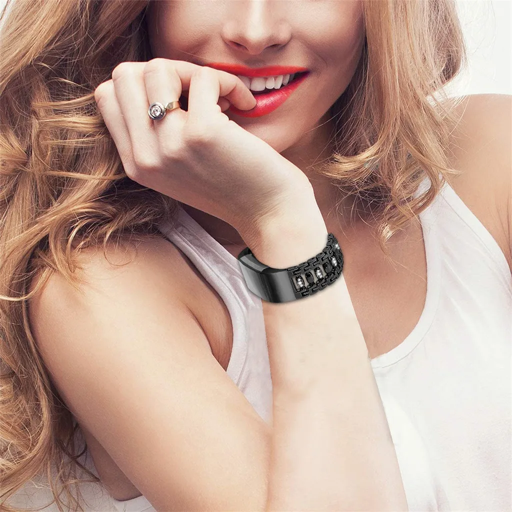 

Металлический браслет из нержавеющей стали с блестками, ремешок для умных часов Fitbit Charge 2, магнитный браслет для волос