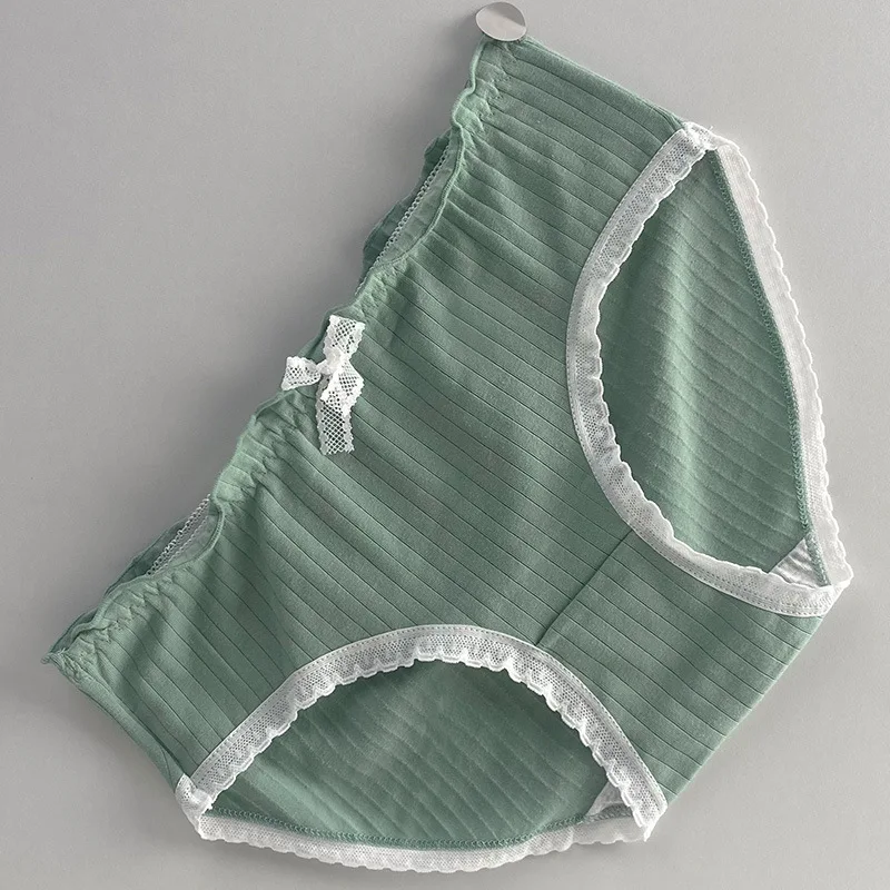5PCS Young Women's Lace Ege 40S Cotton Cute Underpants Girls Mid-waist Bow Korean Style Briefs Summer Panties