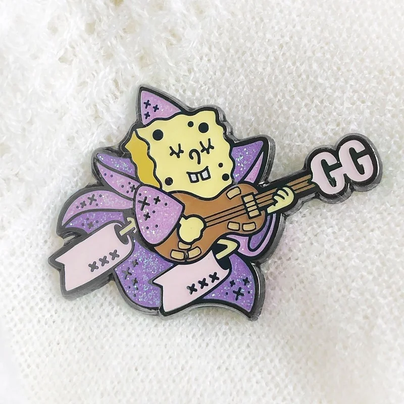 

Funny Sponge Musician Glitter Hard Enamel Pins Cartoon Rock Punk Badge Lapel Pins Brooch for Jewelry Accessory