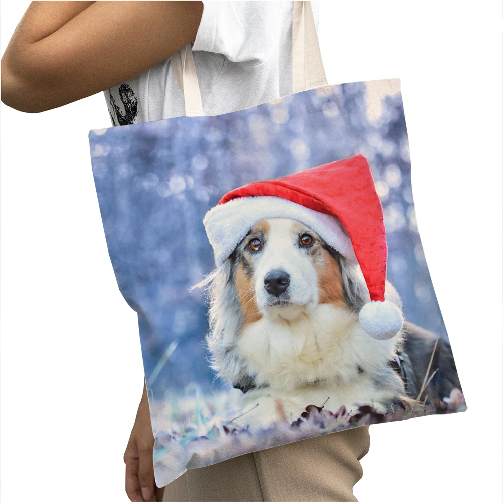 

Повседневная вместительная сумка-шоппер для шотландской границы, колили, собаки, модная сумка-тоут с милыми животными, холщовая эко-тканева...