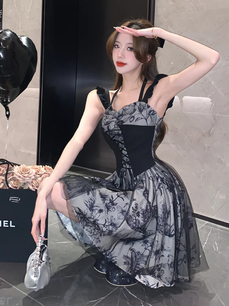 

Summer Fashion Mini Gauze Sleeveless Prom Princess Dress for Women 2023 Vintage Evening Party Frocks Aesthetic Sexy Tide Gyaru