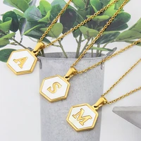 26 initial letters 18k gold plated necklace hexagon pendant stainless steel jewelry for women mom her birthday gift wholesale