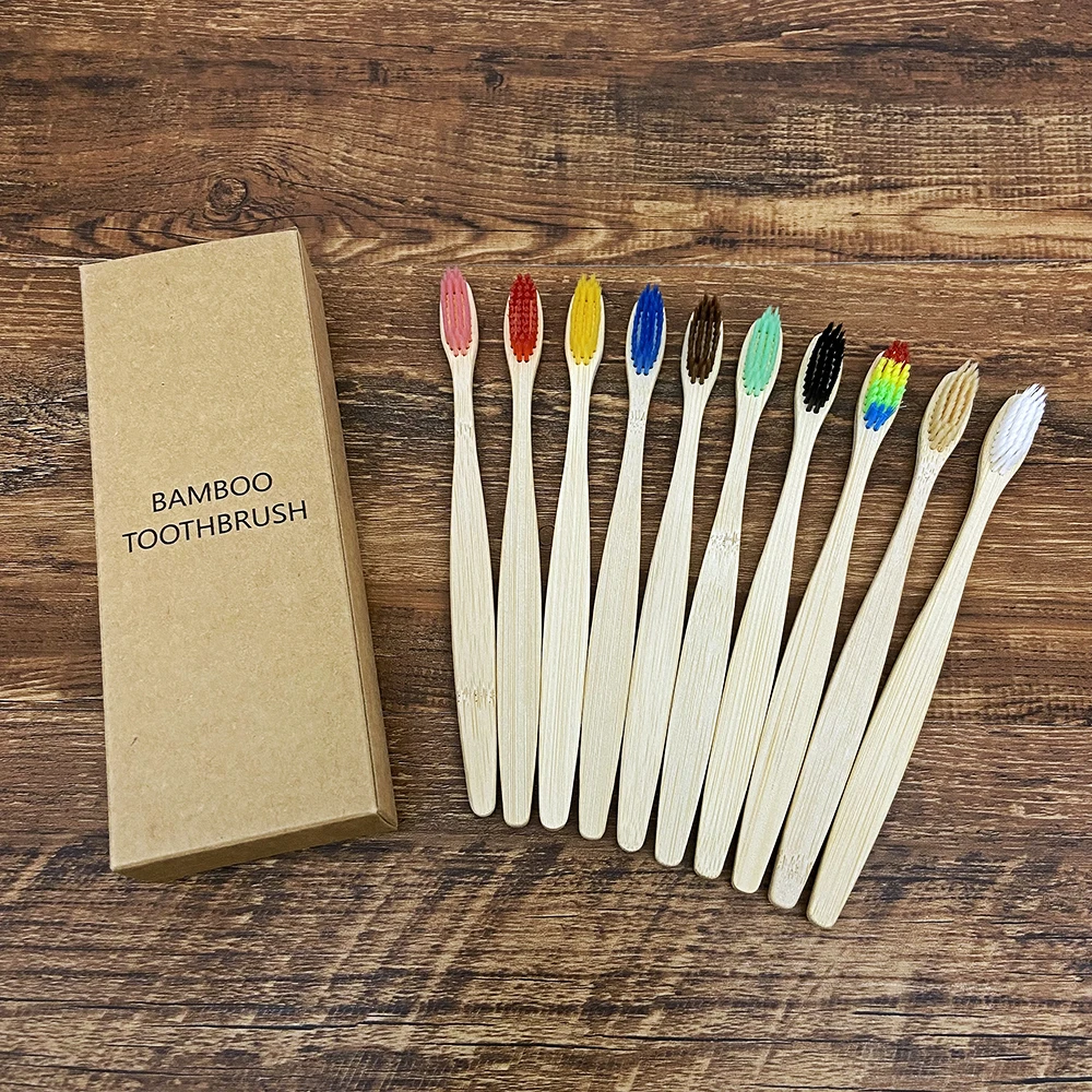 

10PCS Biodegradable Bamboo Toothbrush Teeth Colorful Bristle Natural Bamboo Tooth brush Dental Eco Bambou Toothbrushes