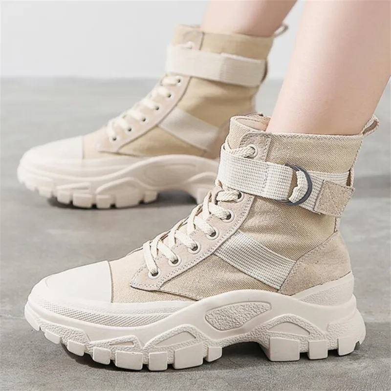 

Casual Women Canvas Shoes 2022 Spring Autumn Section Thick High-top Women's Boots Trend Comfortable Soft Outdoor Women Booties