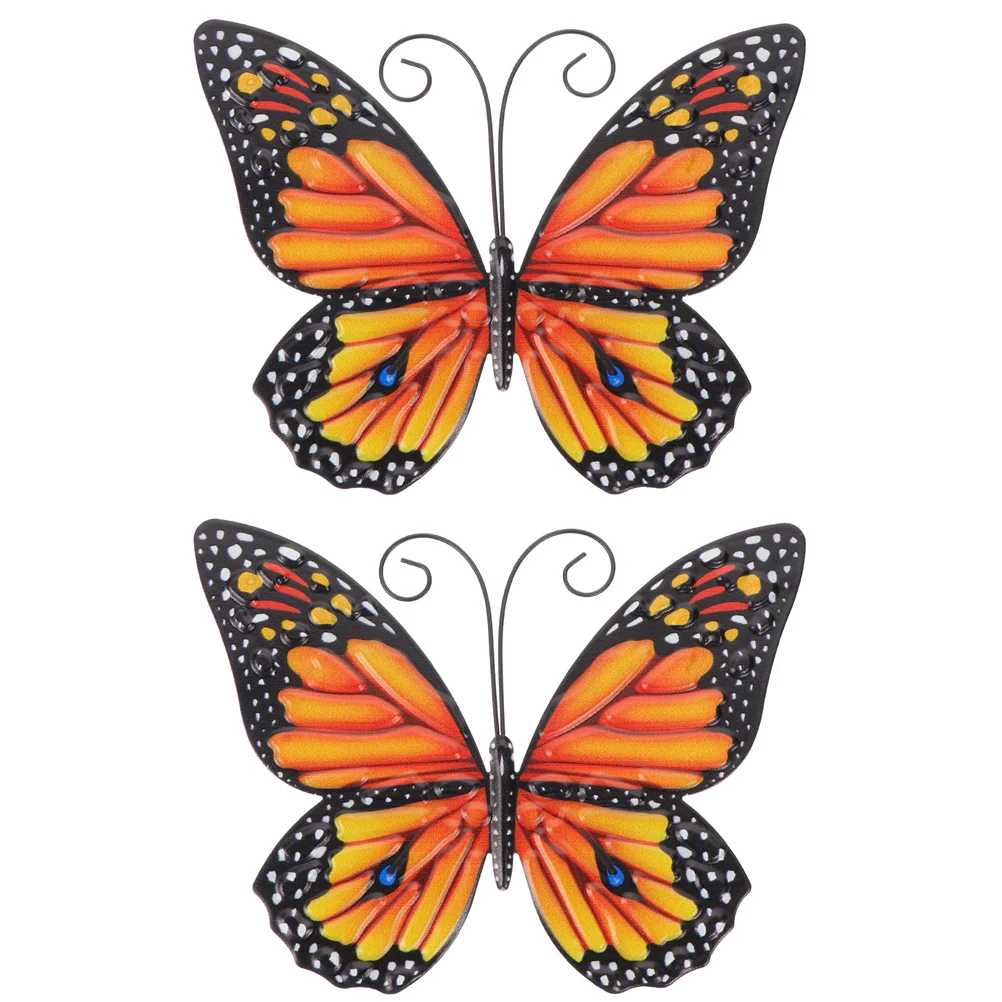

2 Pcs Butterfly Wall Hanging Mexican Decorations Home Yard Outdoor Fence Iron