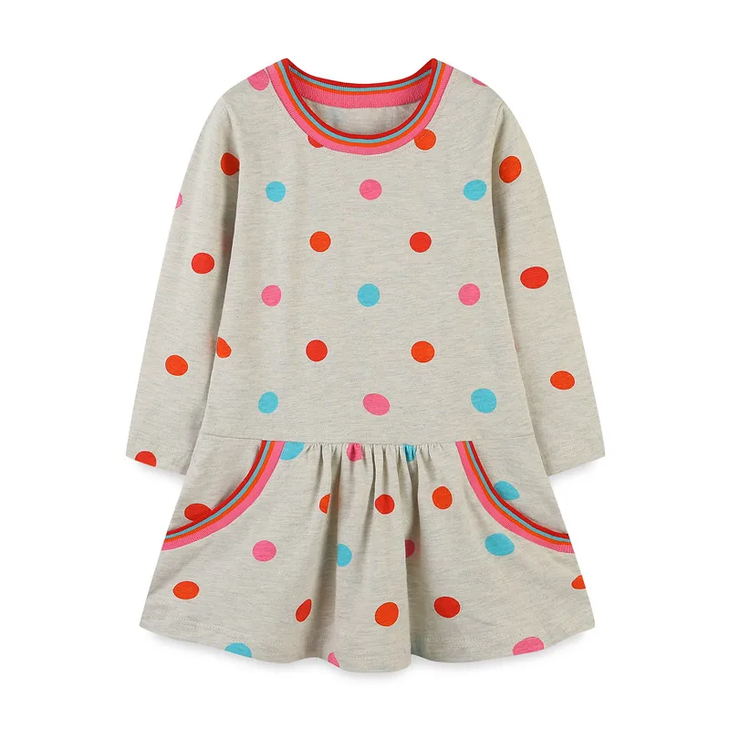 

Jumping Meters Autumn Spring Dots Girls Princess Animals Dog Applique Embroidery Baby Long Sleeve Kids Girls Dress Costume