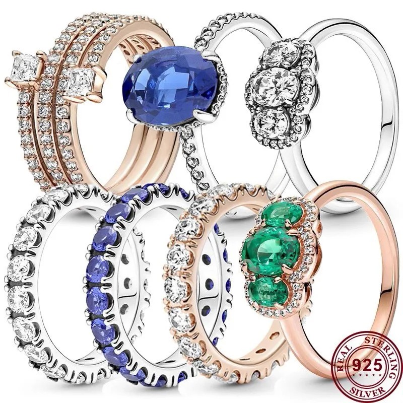 

New Hot 925 Silver Eternal Three Stone Shining Fine Spiral Zircon Women's Ring Wedding High Quality Fashion Diy Charm Jewelry