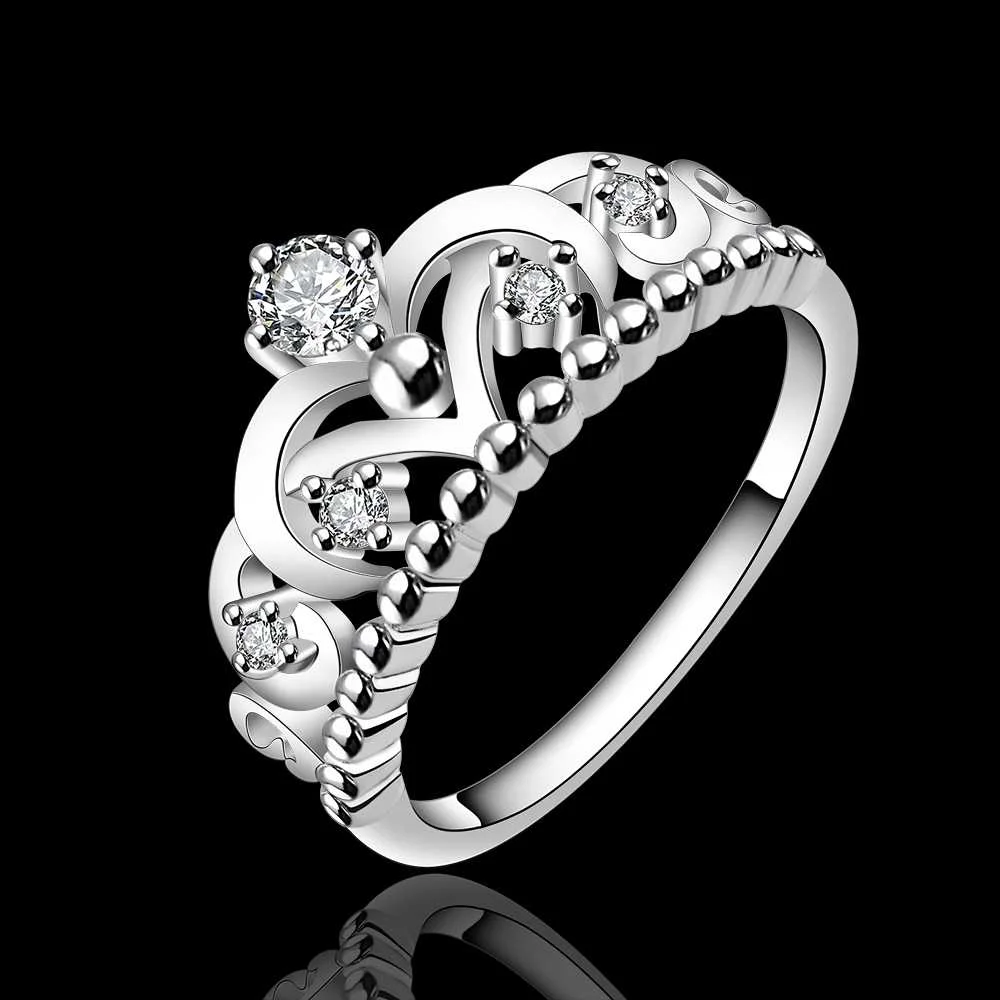 

High quality elements fashion beautiful Color Silver Rings inlaid stone Crown jewelry free shipping factory price