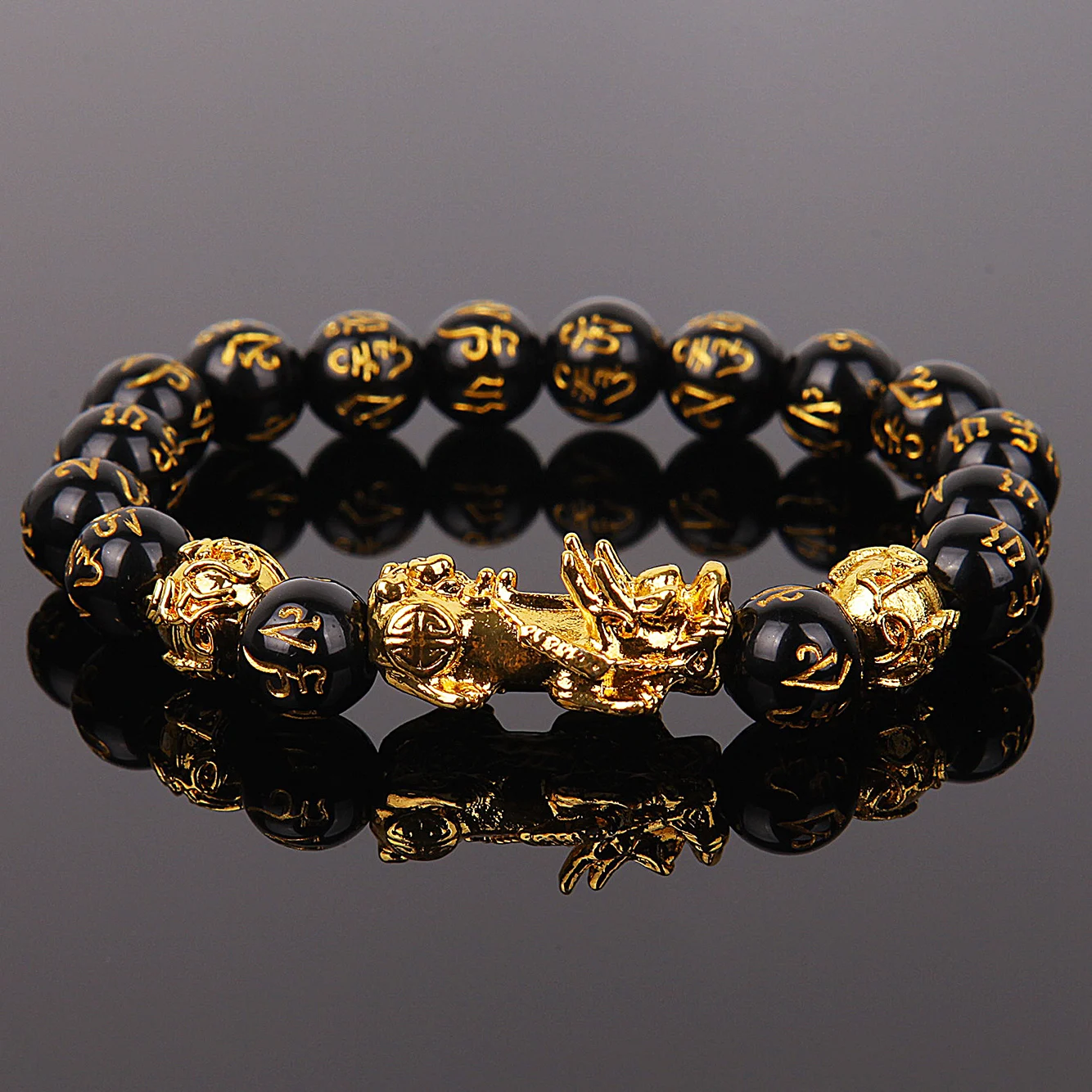 

Wealth and Good Luck Chinese Fengshui Pixiu Bracelet Unisex Wristband Men Women Bracelets Obsidian Beads Bracelet Jewelry Gift