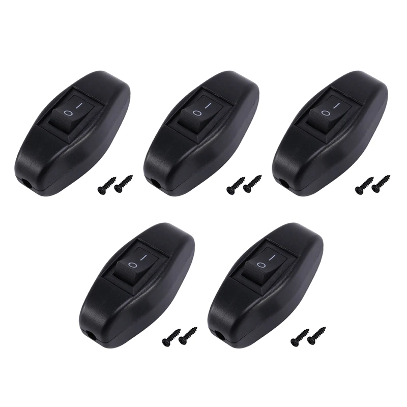 

HOT SALE 5X Black Bedroom On Off Button In Line Switch 6A/250VAC 10A/125VAC