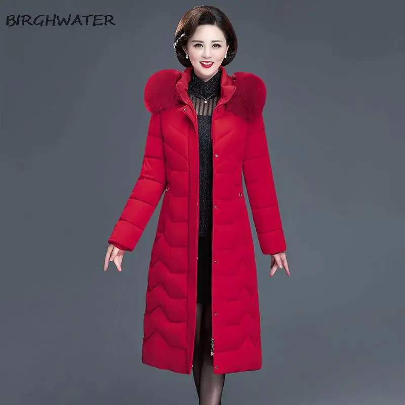 Down Jacket Women Winter Long Sleeve Hooded Parkas Fashion Warm Thicken Women's Clothes Vintage Slim Pocket Long Down Jackets