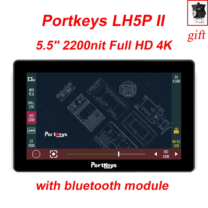 Монитор Portkeys LH5P II, 5,5 дюйма, 2200nit, Full HD, 4K, HDMI, сенсорный экран с bluetooth модулем для камеры canon sony Z, BMPCC4K, BMPCC6K