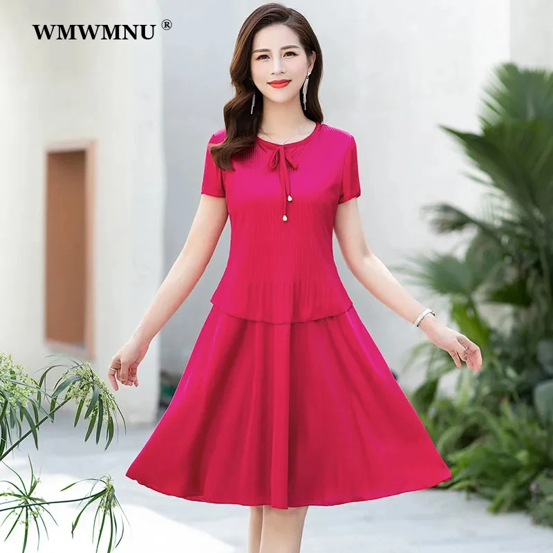 

Patchwork Fake Two Piece Casual Dress Women Plus Size 5Xl 4Xl Summer Short Sleeve Knee-Length Pleated Dresses Vestidos De Mujer