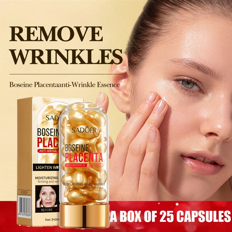 25Pcs Placenta Anti Wrinkle Face Serum Fade Fine Line Firming Anti-aging Capsule Essence Whitening Moisturizing Smooth Skin Care