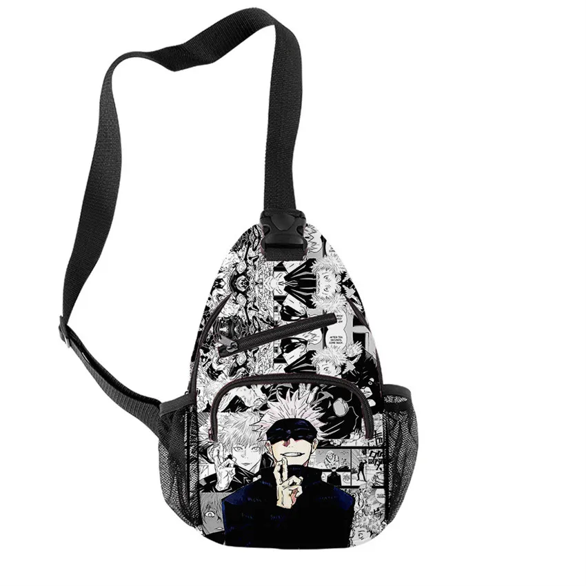 Anime Jujutsu Kaisen Shoulder Bags Nylon Waist Packs Sling Bag Crossbody Outdoor Sport Shoulder Chest Canvas Messenger Bag