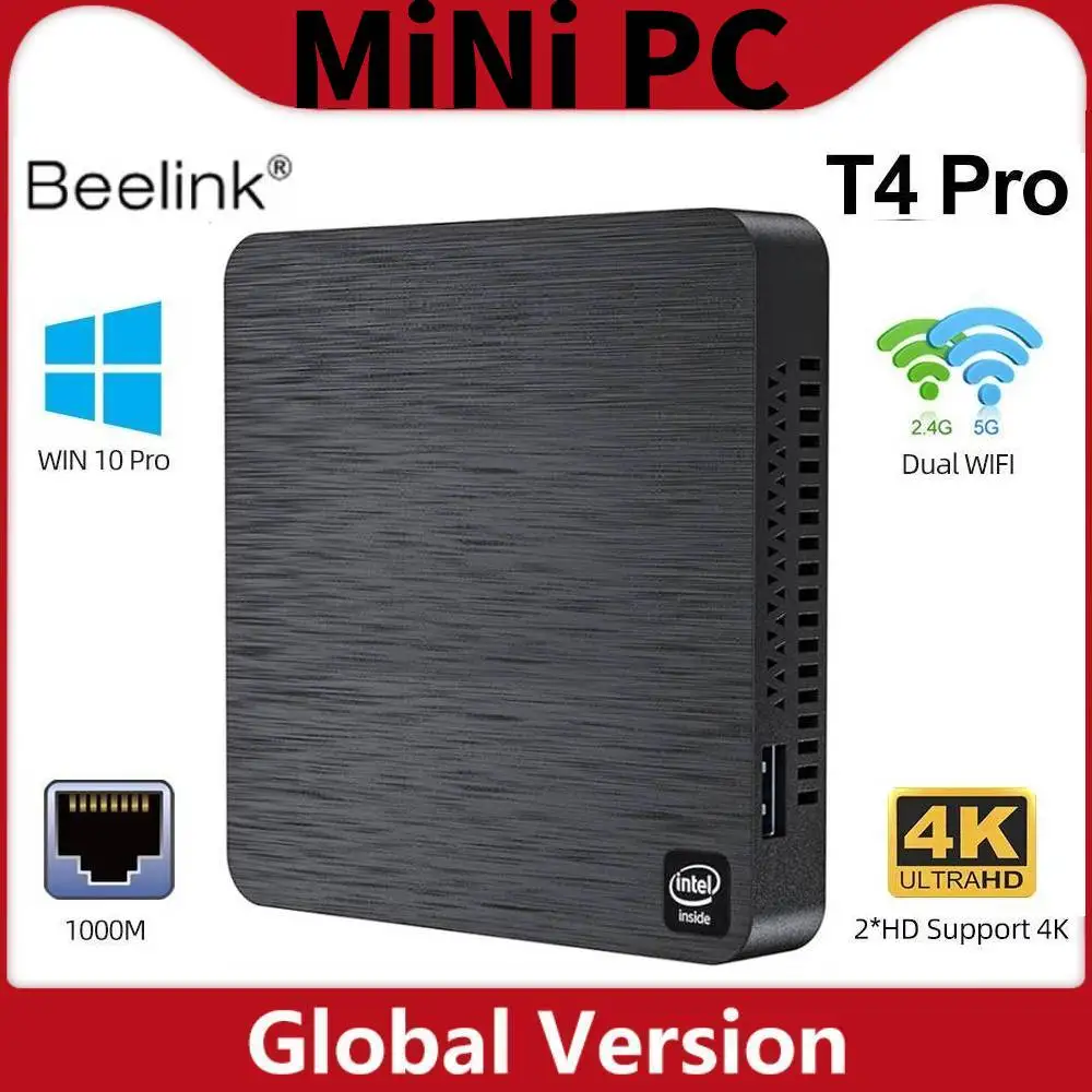 

Beelink T4 Pro Mini PC Windows 10 Intel Apollo Lake Processor N3350 4K 4GB 64GB BT4.0 1000M AC Wifi 2*HD 3*USB3.0 Mini Computer