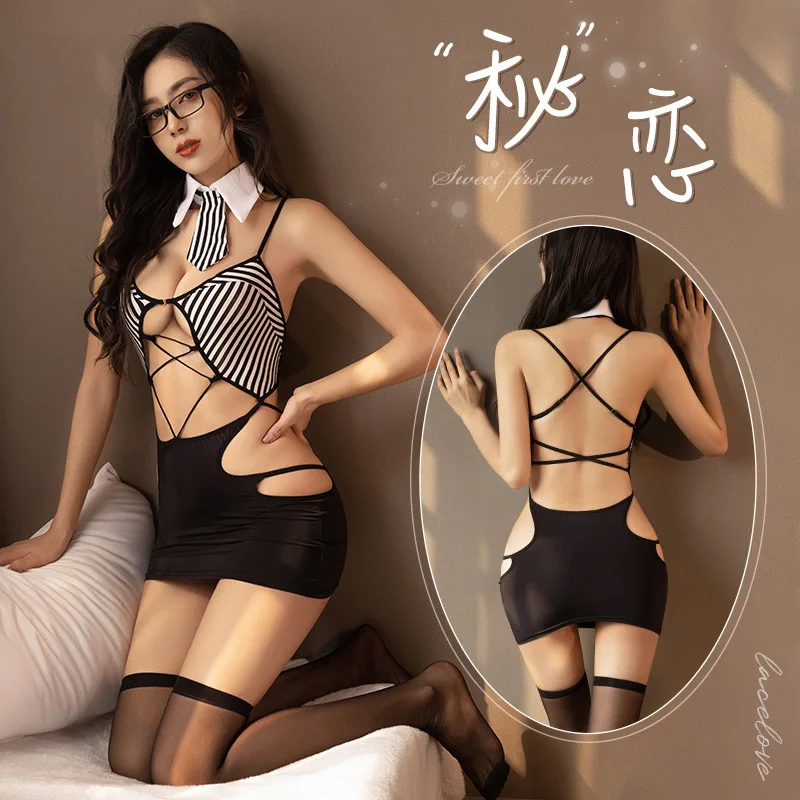 

Women's Lingerie Sexy Passion Temptation Lace Halter Busty Tits Fashion Maid Outfit Bandage Uniform Acting One-Piece Suit Girl