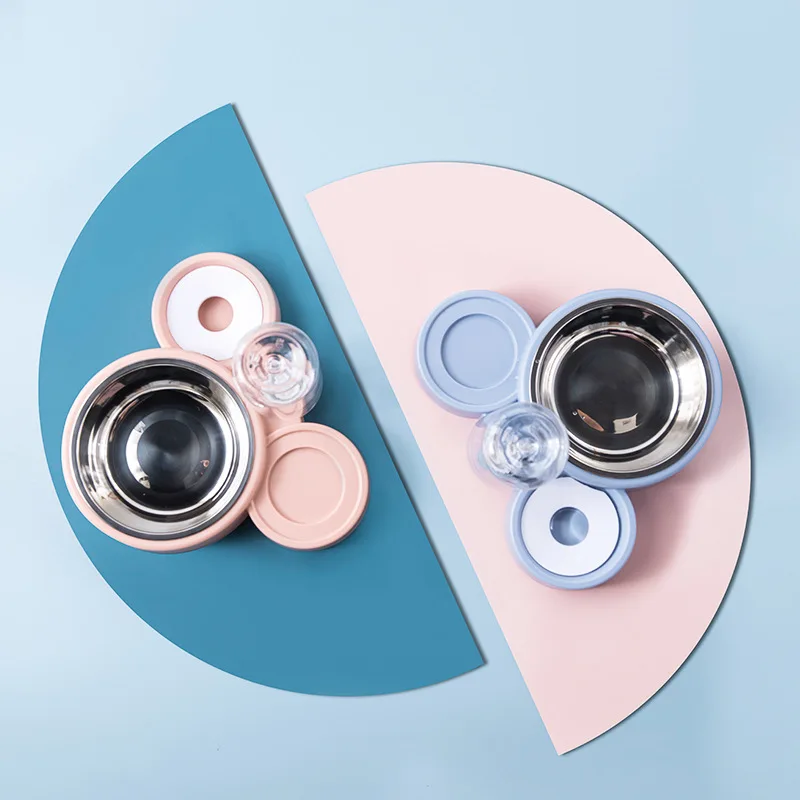 

Dog Bowl Cat Feeder Bowl With Dog Water Bottle Automatic Drinking Pet Bowl Cat Food Bowl Pet Stainless Steel Double Bowl