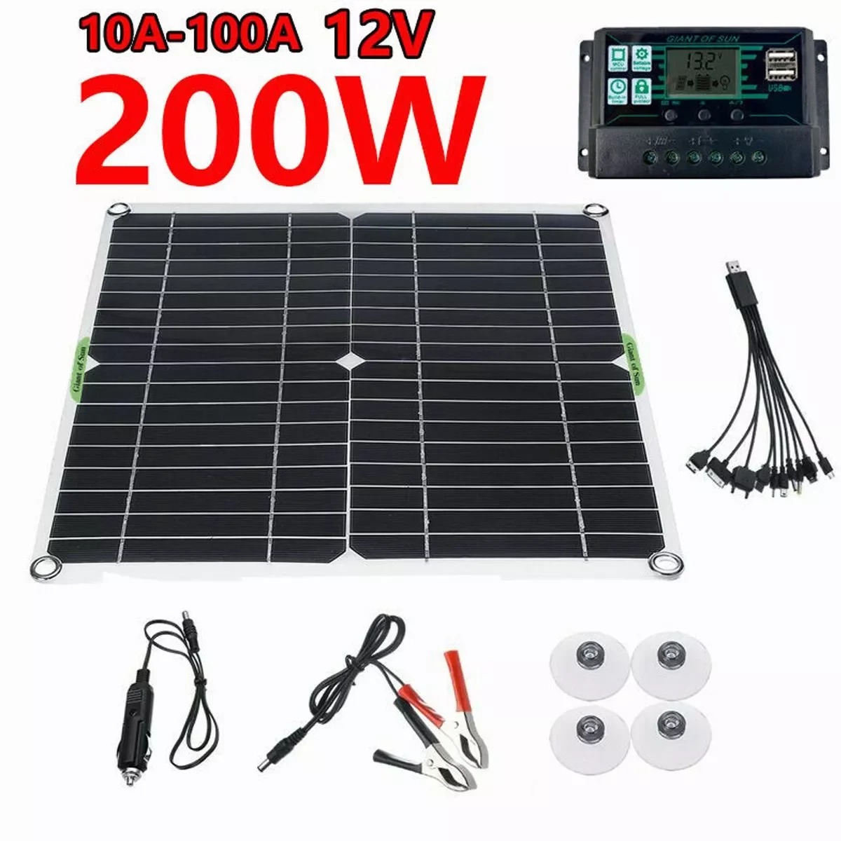 

2022NEW Solar Panel 200W 100A Controller 5V Dual USB Port Outdoor Portable Battery Charger For Mobile Phone Car Yacht RV Lights