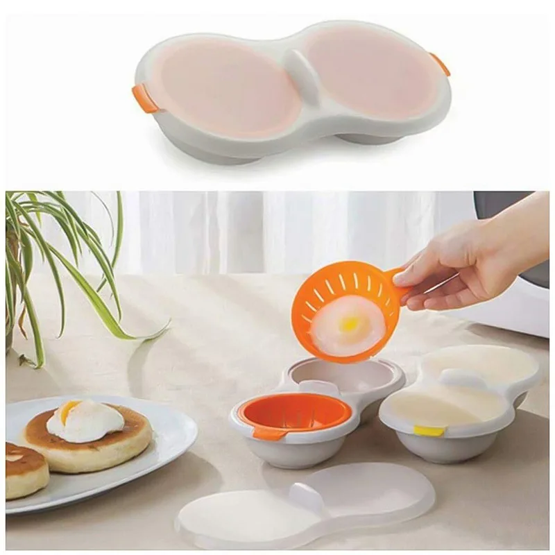 

Draining Egg Boiler Double Cup Egg Steamer with lid kitchen Cooking Mold egg cooker Boiled Poached Egg Mold for Microwave Ovens