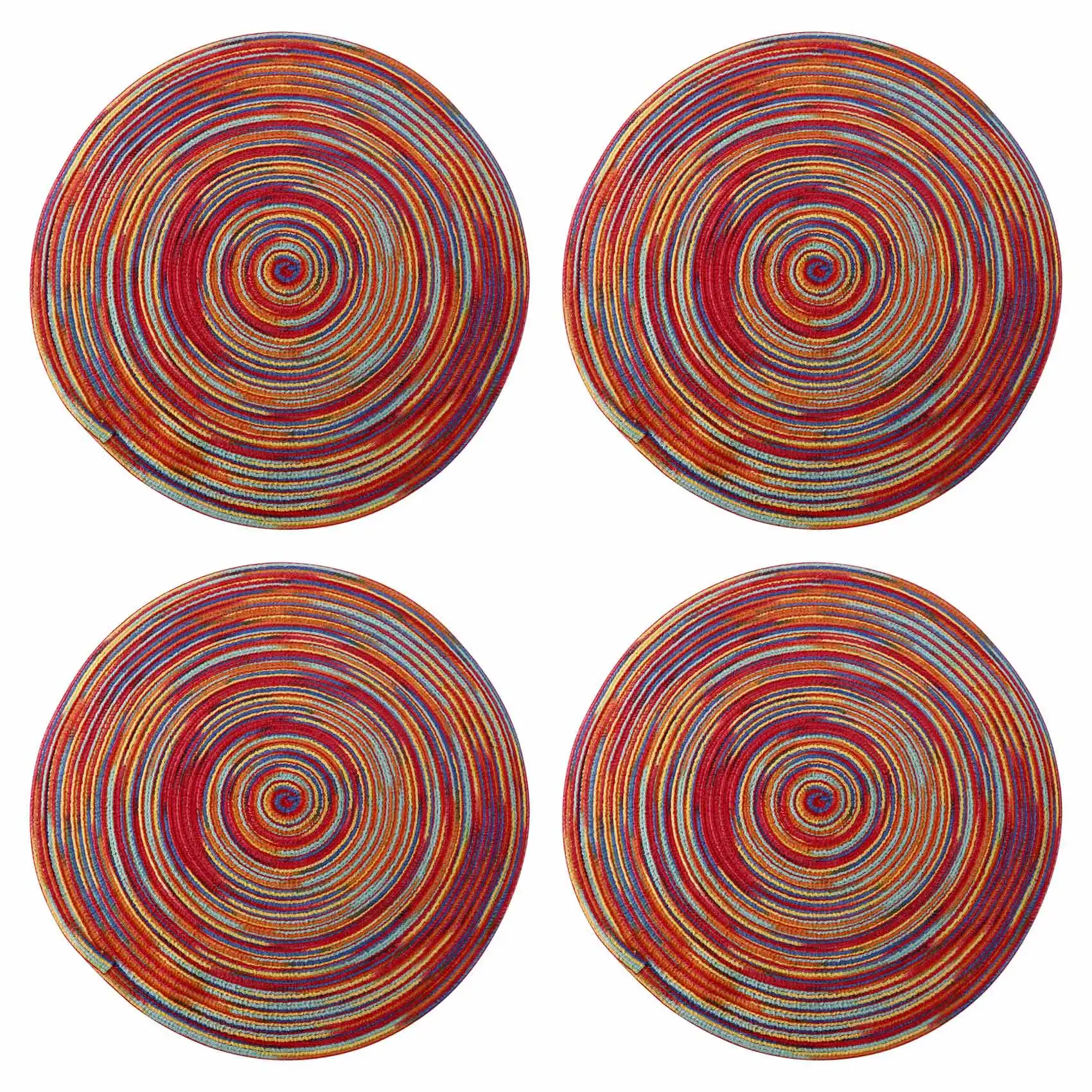 

Round Braided Placemats Set of 4 Decorative Colorful Placemats for Dining Tables Holiday Party Decor (Rainbow-Red)