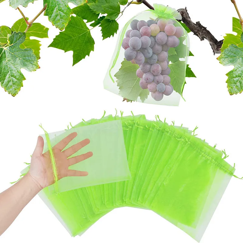 Strawberry Grapes Fruit Grow Bags 20-100pcs Netting Mesh Vegetable Plant Protection Bags for Pest Control Anti-Bird Garden Tools