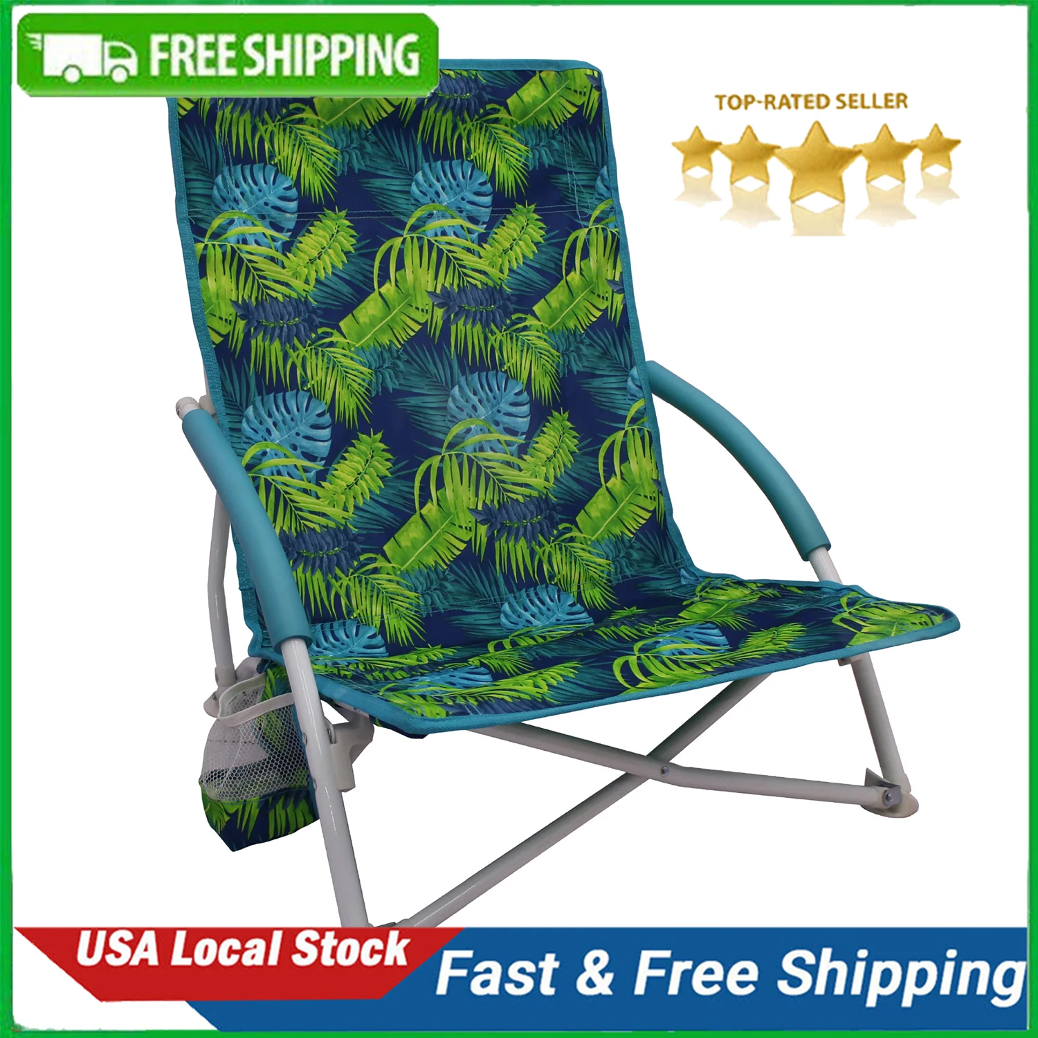 

2-Pack Folding Low Seat Soft Arm Beach Bag Chair with Carry Bag
