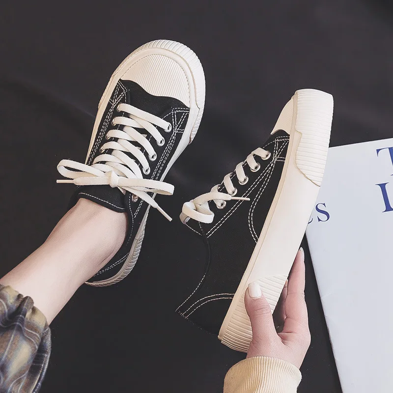 

Кеды женские на шнуровке, Повседневная Удобная обувь на плоской вулканизированной подошве, для прогулок, универсальная Студенческая обувь,...