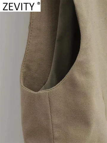 Zevity Женский льняной жилет  CT1642