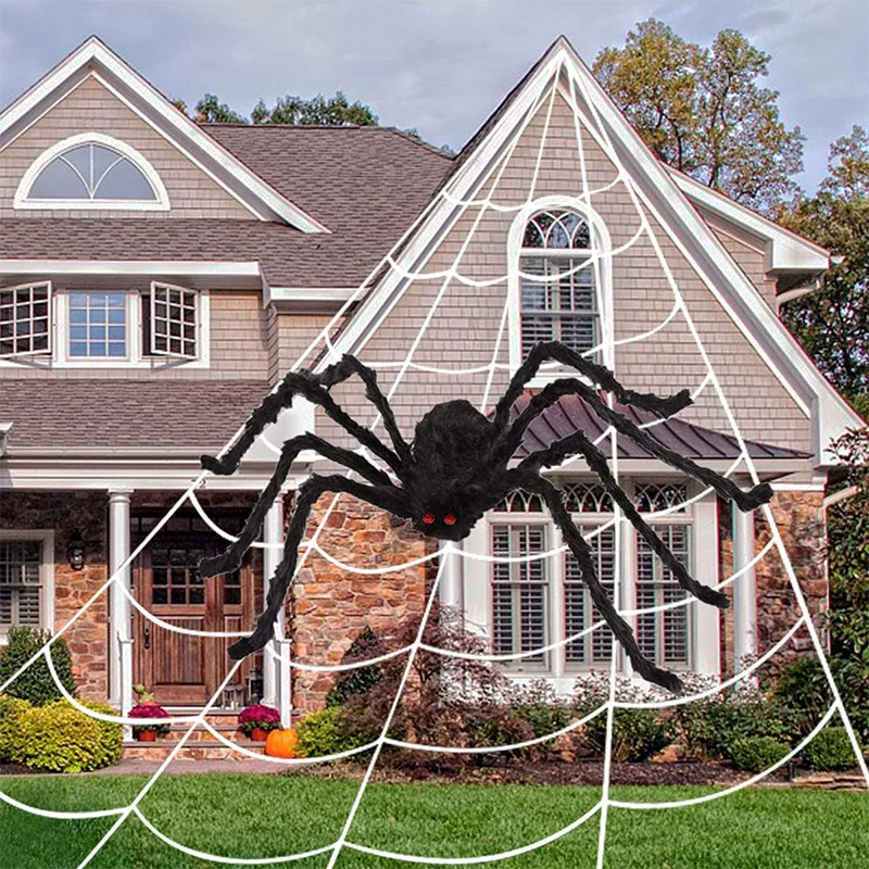 

150/200cm Black Scary Giant Spider Huge Spider Web Halloween Decoration Props Haunted House Holiday Outdoor Giant Decoration