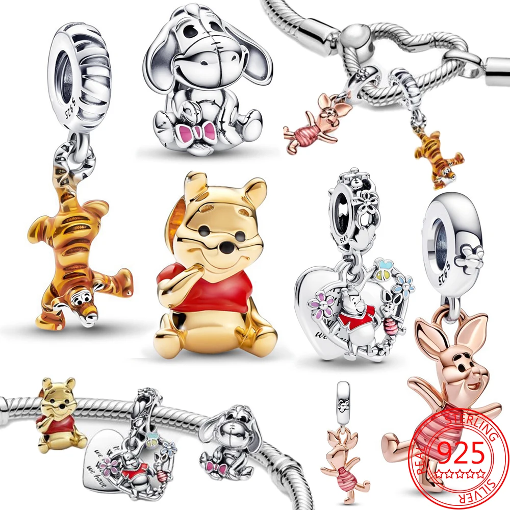 Cute Disney Piglet Tigger Winnie Eeyore The Pooh Full Charm Gift Set Fit Pandora Bracelet & Bangle 925 Sterling Silver Jewelry